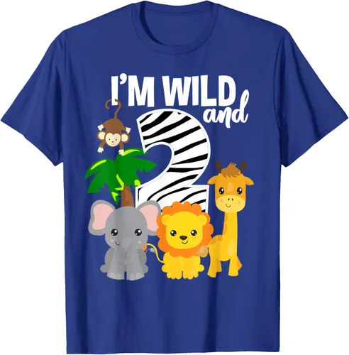 Vista 23 de Camiseta de cumpleaños con temática de zoológico de I'm Wild and 2, Negro, S