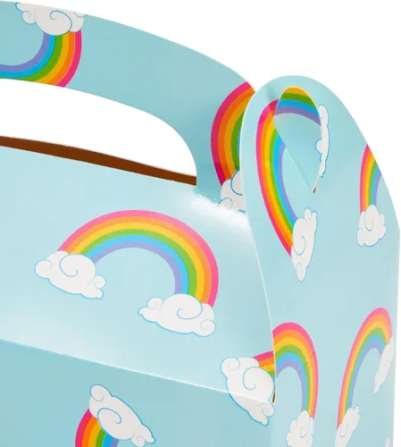 Vista 5 de Blue Panda Paquete de 24 cajas de recuerdos de fiesta a dos aguas de arco iris, caja a dos aguas fácil de desplegar con asa incorporada, bolsas