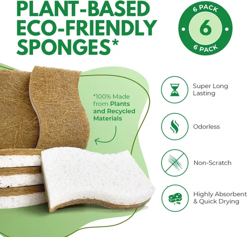 Vista 3 de AIRNEX - Esponja de cocina natural biodegradable - Esponja compostable de celulosa y fibra de coco (paquete de 6)