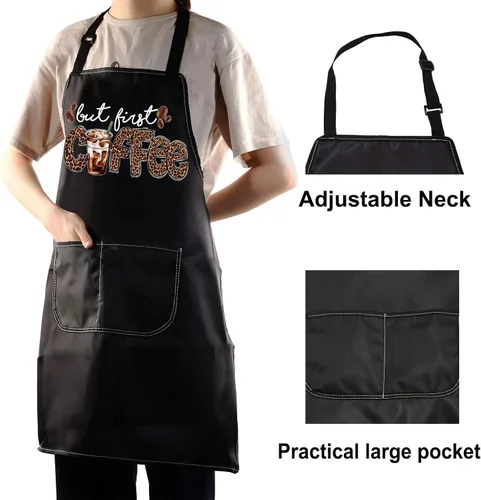 Vista 4 de WZMPA Delantal para amantes del café para mujeres y hombres, delantal para fanáticos del café, delantal ajustable con bolsillos para camarera barista