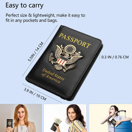 Vista 3 de GDTK - Portapasaportes de piel, funda para pasaporte con bloqueo RFID - Cartera para documentos de viaje, m
