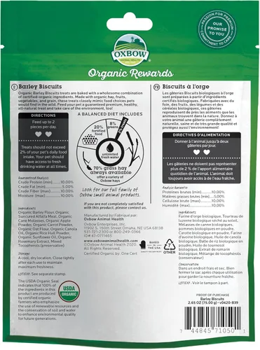 Vista 2 de Oxbow Galletas orgánicas de cebada para conejos, golosinas de conejillo