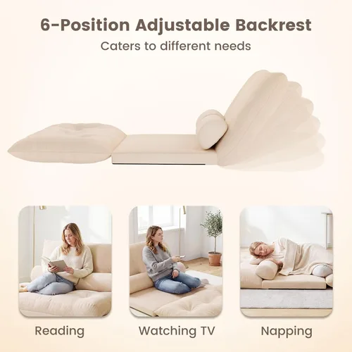 Vista 4 de Giantex Sofá de suelo ajustable con 2 almohadas, sofá cama plegable multifuncional de 6 posiciones, asiento de piso de gamuza multifuncional