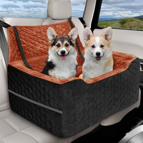 Vista 16 de Asiento de automóvil para perros pequeños/medianos, asiento elevador de perro de espuma viscoelástica, seguridad de viaje con funda extraíble
