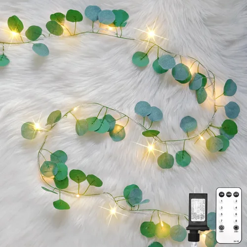 Vista 8 de suddus Willow Vine con luces de hadas funciona con pilas, 12 pies 40 luces LED artificiales con control remoto, cadena de luces colgantes