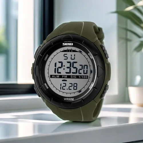 Vista 2 de MASTOP Multifunción Deportes Digital Supervivencia Brújula 50M Impermeable Cronómetro Alarma Reloj Electrónico, Verde, Digital
