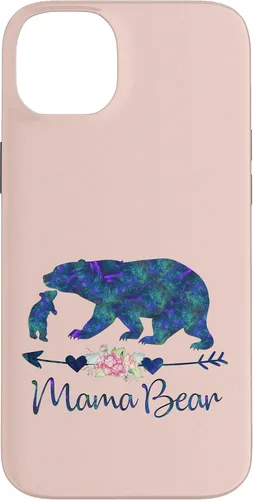 Vista 15 de Teal Blue Purple Floral Mama Bear and One Cub Light Pink Case for iPhone 17