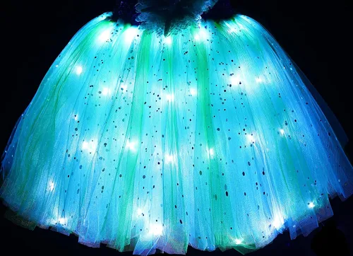 Vista 2 de Koatobbor Mermaid Princess Costume LED Light Up Mermaid Tutu Dress for Girls Halloween Dress Up Outfit 3-8Years