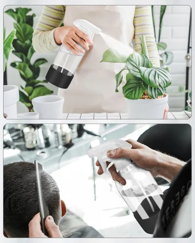 Vista 7 de Rionisor - Botellas de cristal con rociador con protección de manga de silicona, contenedores recargables vacíos de 16 oz, Negro, 1 paquete