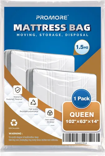 Vista 12 de Bolsa de colchón de plástico para mudanza o almacenamiento, tamaño individual, 1.5 mil Twin/Twin XL Size,Mattress Protector Covers,Moving