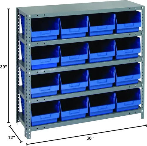 Vista 454 de Quantum QSBU-245BK Heavy Duty Shelving Unit with (7) Shelves and (24) QUS245 Black Bins for Garage Warehouse Storage Distribution 400 lb Load
