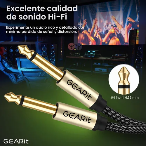 Vista 2 de GEARit Cable de instrumento de guitarra (3 pies paquete de 2) de 1/4 de pulgada a 1/4 de pulgada TS recto macho a macho de 0.250 in mono Jack