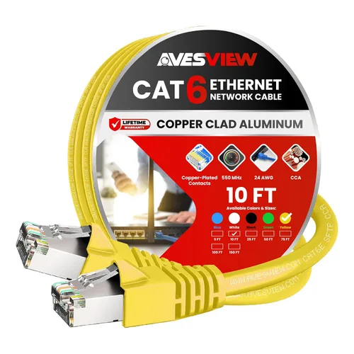 Vista 21 de Cable Ethernet blindado CAT 6 de 5 pies, para interiores de alta velocidad (SFTP) 10 Gbps blindado sin enganches, cable Ethernet de 5 pies