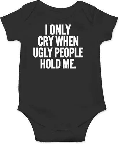 Vista 17 de AW Fashions Mameluco de bebé con texto en inglés "I Only Cry When Ugly People Hold Me", divertido y lindo mameluco para bebé niña o niño