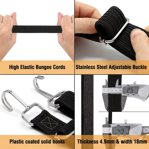 Vista 6 de Cuerdas elásticas resistentes para exteriores, cuerdas elásticas largas y ajustables con ganchos planos, correas elásticas de goma de alta