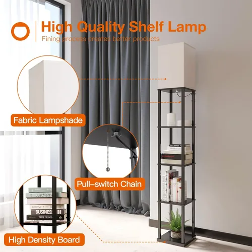 Vista 4 de addlon Lámpara de pie con estantes, lámpara de pie moderna de 5 niveles con bombilla LED 3CCT