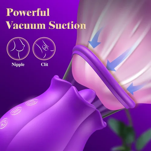 Vista 3 de Vibrador de Succión con Forma de Rosa - Juguetes Sexuales para Adultos 3 en 1 con Copa Desmontable para Estimulación del Clítoris y del Pezón