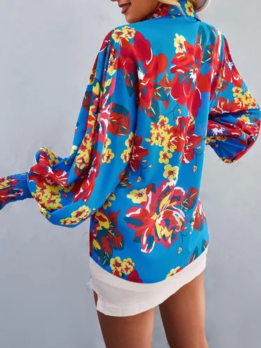 Vista 5 de ANRABESS Blusa de manga larga abombada con estampado floral para mujer cuello abotonado casual holgada ajuste relajado