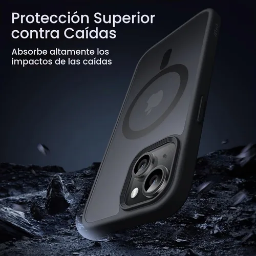 Vista 5 de JETech Funda magnética mate para iPhone 14, color negro Compatible con MagSafe, parte trasera mate translúcida, protección delgada a prueba