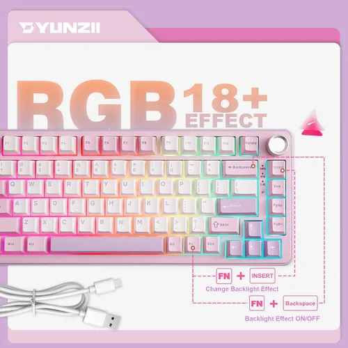 Vista 6 de YUNZII Teclado mecánico inalámbrico B75 PRO, diseño del 75 % con perilla, estructura personalizada de junta de intercambio en caliente