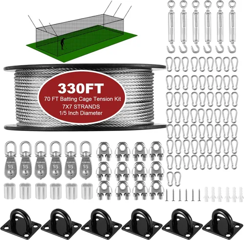 Vista 9 de RIIFRILY Kit de tensión de alambre para red de jaula de bateo de acero inoxidable (10.7 m/16.8 m/21.3 m), kit de suspensión de cable de jaula