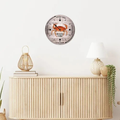 Vista 6 de Reloj de marea vintage de playa, hora de playa, cangrejo oceánico, reloj de madera, reloj de marea de madera, reloj de marea alta y baja, reloj