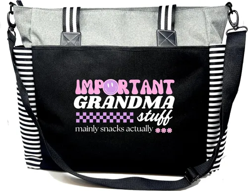 Vista 28 de Brooke & Jess Designs Bolso de mano para la abuela – Bolso de lona resistente con cremallera y bolsillo interior para la abuela para uso diario