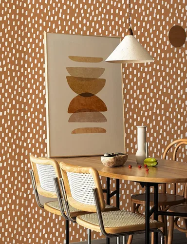 Vista 3 de HAOKHOME Papel tapiz para despegar y pegar, diseño de puntos modernos y bohemios, extraíble, para baño, color caramelo/blanco, papel de contacto
