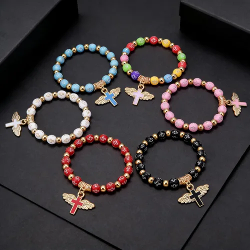 Vista 7 de Juego de 6 pulseras de regalo de ángel de resina, pulseras católicas para hombres y mujeres, primera comunión, Navidad, Pascua, bautismo y día
