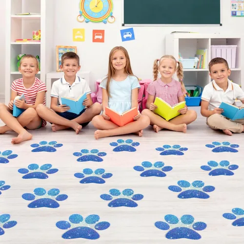 Vista 14 de ReliThick 30 Piezas Calcomanías de Suelo con Huellas de Patas 7.5" Huellas de Patas Grandes Adhesivo de Pared Autoadhesivo Calcomanía de Suelo
