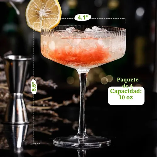 Vista 5 de Qipecedm Juego de 4 Copas de Cupé con Ribete, Set de Copas de Cupé Vintage de 10 oz, Copa de Martini Única, Vajilla de Cóctel Clásica, Set de Copas