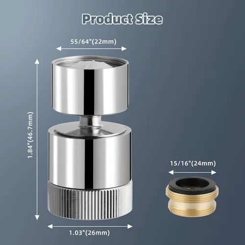 Vista 5 de Hibbent Aireador de doble flujo de agua para fregadero de cocina, aireador de grifo de baño giratorio de 360 grados, fácil control con una mano, 1.8