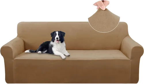 Vista 15 de U-NICE HOME Fundas de terciopelo para sofá, fundas elásticas para sofá de 3 cojines, protector de muebles (XL, grande, beige)