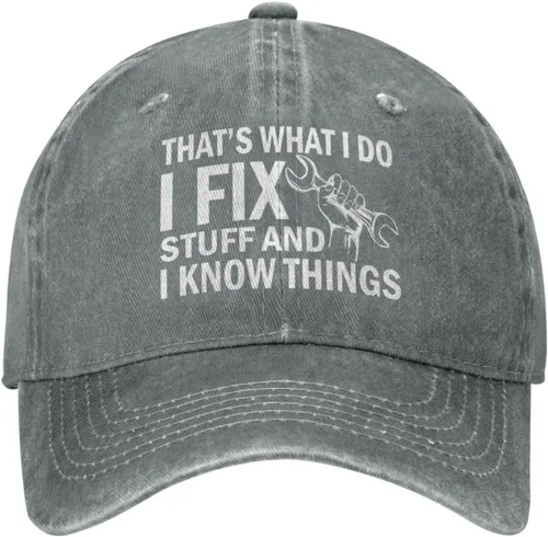 Vista 18 de Sombrero con texto en inglés "I Fix Stuff and I Know Things, para hombre, diseño de cosas geniales