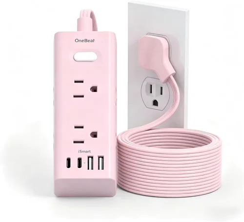 Vista 18 de Cable de extensión de 1 pie con múltiples tomas, regleta de alimentación de enchufe plano con cable de 1 pie, 6 tomas de corriente, 4 puertos USB