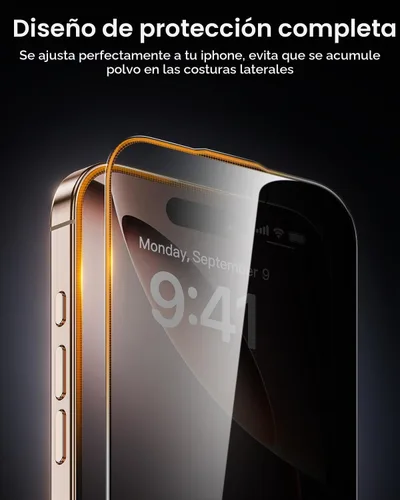 Vista 4 de Paquete de 3 protectores de pantalla de privacidad de vidrio templado para iPhone 16, CABINA libre de polvo, posicionamiento automático, sin