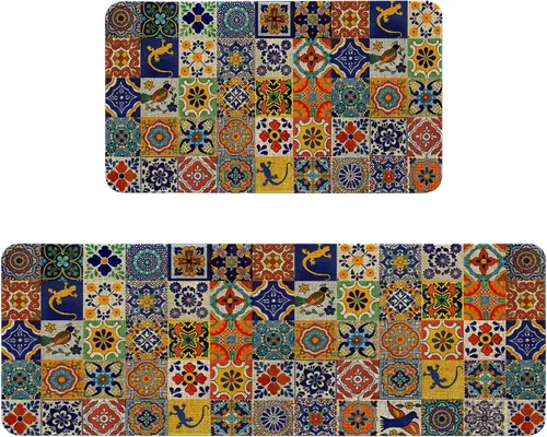 Vista 16 de Alfombras de Cocina Vintage Negras y Verdes Botánicas, Juego de 2 Alfombras de Cocina Antideslizantes Lavables, Tapetes de Cocina con Helechos