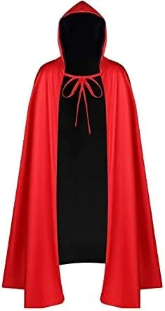 Vista 2 de viviwo Capa con capucha para niños color rojo y negro reversible disfraz de vampiros de bruja mago