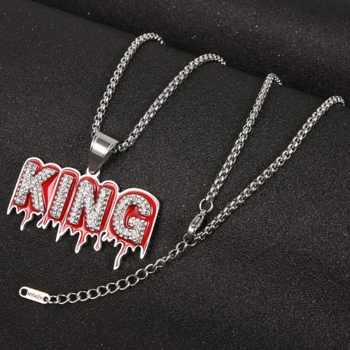 Vista 4 de AsAlways Hip Hop - Collar de acero inoxidable brillante con dije de circonita cúbica para hombres y mujeres, Acero inoxidable, Circonia cúbica