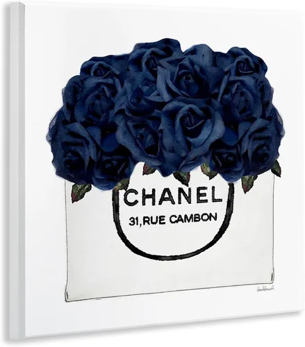 Vista 2 de Stupell Industries Elegante bolso de moda con rosas azul marino en glamour, diseñada por Amanda Greenwood, placa de pared, 12 x 12 pulgadas