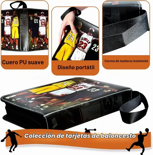 Vista 3 de Carpeta de tarjetas de baloncesto, carpeta de tarjetas intercambiables, 4 bolsillos con 50 fundas extraíbles, se adapta a 400 tarjetas deportivas