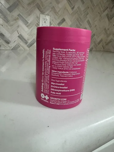 Vista 4 de O Positiv FLO Apoyo a la salud ovárica - Equilibrio hormonal para mujeres, suplemento con DIM, Myo y D-Chiro inositol, ácido fólico - Apoya
