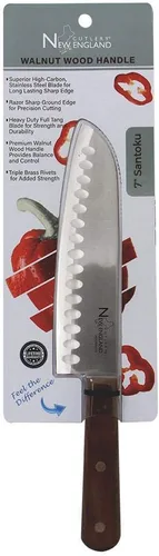 Vista 4 de Cuchillo de chef Pro Santoku de acero inoxidable de alto carbono de 7 pulgadas con borde afilado de afeitar con mango de madera de nogal