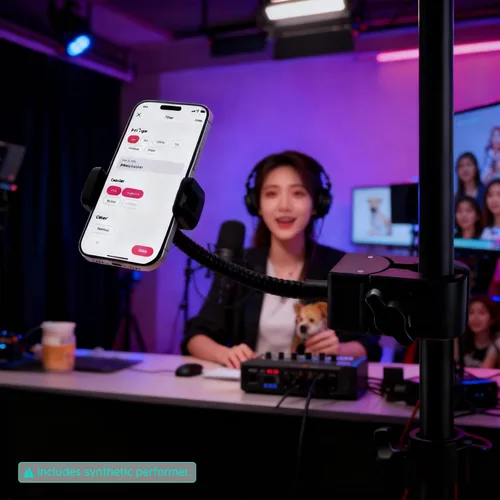Vista 2 de Soporte para micrófono, brazo flexible de cuello de cisne de 360° para micrófonos de música, trípodes, clip de teléfono celular para todos