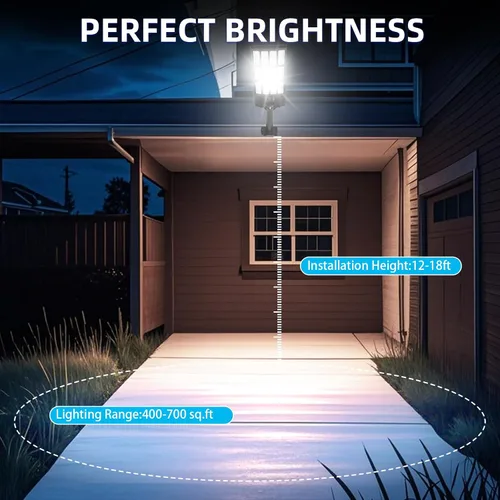 Vista 4 de Farolas solares impermeables para exteriores, 38000 lúmenes, luz de inundación solar gran angular, luz de estacionamiento LED con sensor