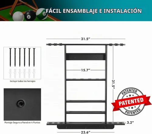 Vista 6 de XCSOURCE Soporte para Tacos de Piscina - Soporte 2-EN-1 para Tacos de Billar y Palas de Ping Pong, Montaje en Pared de Madera de Pino Macizo