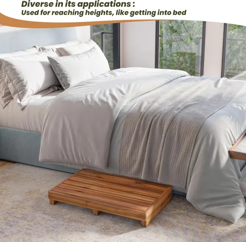 Vista 6 de TINAMO Taburete de Un Paso de 3.5" para Ancianos, Taburete Elevado de Madera de Acacia para Cama - 550 Lbs Taburete de Movilidad de Madera