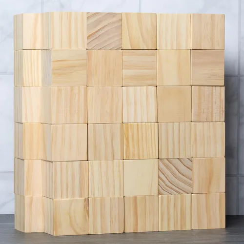 Vista 6 de Ninekong Paquete de 60 bloques de madera sin terminar, cubos de pino macizo