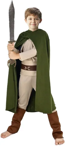 Vista 2 de HODBLKT Capa con capucha verde renacentista para niños, capa medieval de hobbit con capucha para Halloween