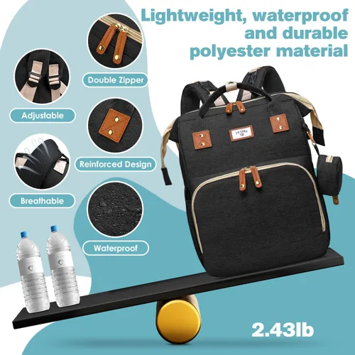 Vista 7 de JSTPRO Mochila para pañales, bolsa de pañales grande impermeable y ligera con cambiador, bolsillos aislados, puerto USB, bolsa de viaje para mamá